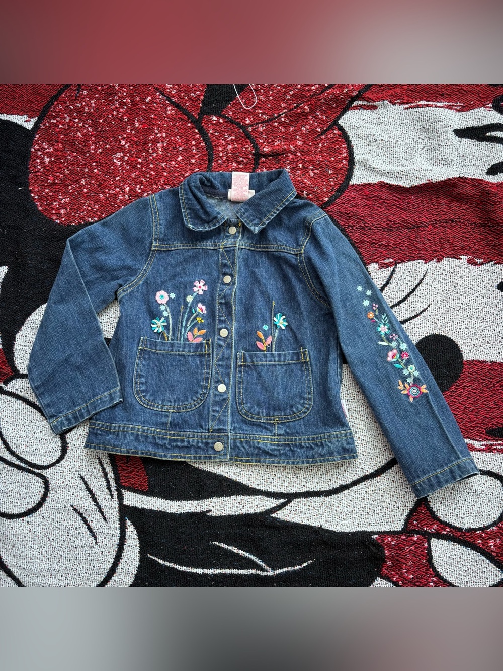 VINTAGE MARY JANE BY BUSTER BROWN EMBROIDERED FLORAL JEAN JACKET SIZE 5 GIRLS
